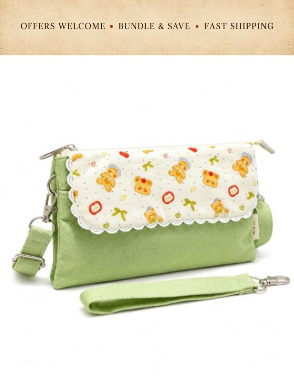 Canvas Crossbody Bag Multi-Pocket Phone Purse Adjustable Strap